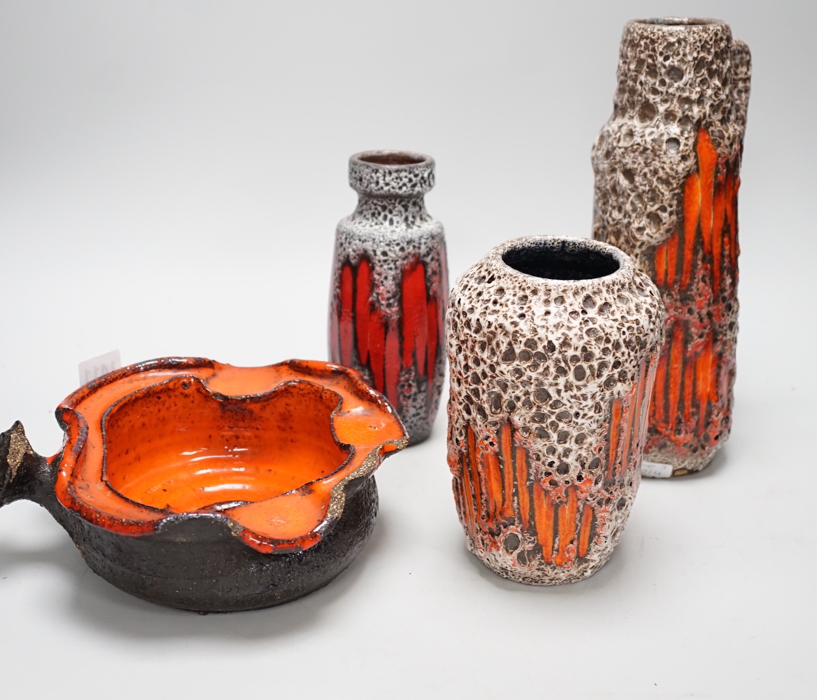 Set of four West German Art Pottery items; a Scheurich volcanic lava 